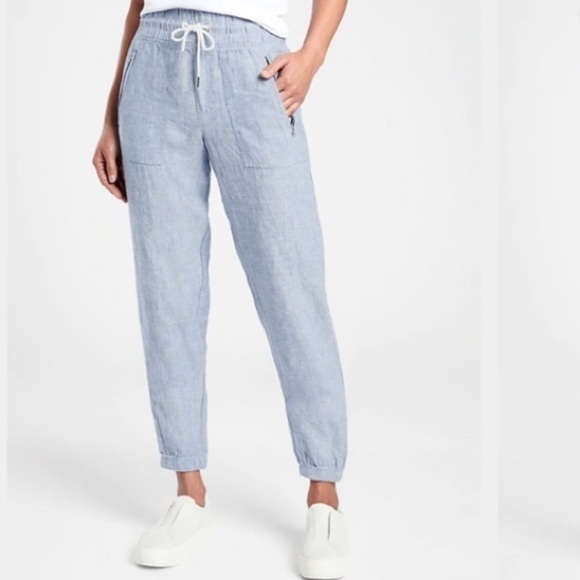 Athleta Cabo 100% Linen Blue Chambray Jogger - Picture 1 of 8